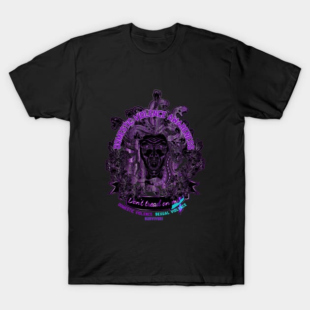 Medusa “Don’t tread on me” Domestic Violence Awareness T-Shirt by FitzGingerArt